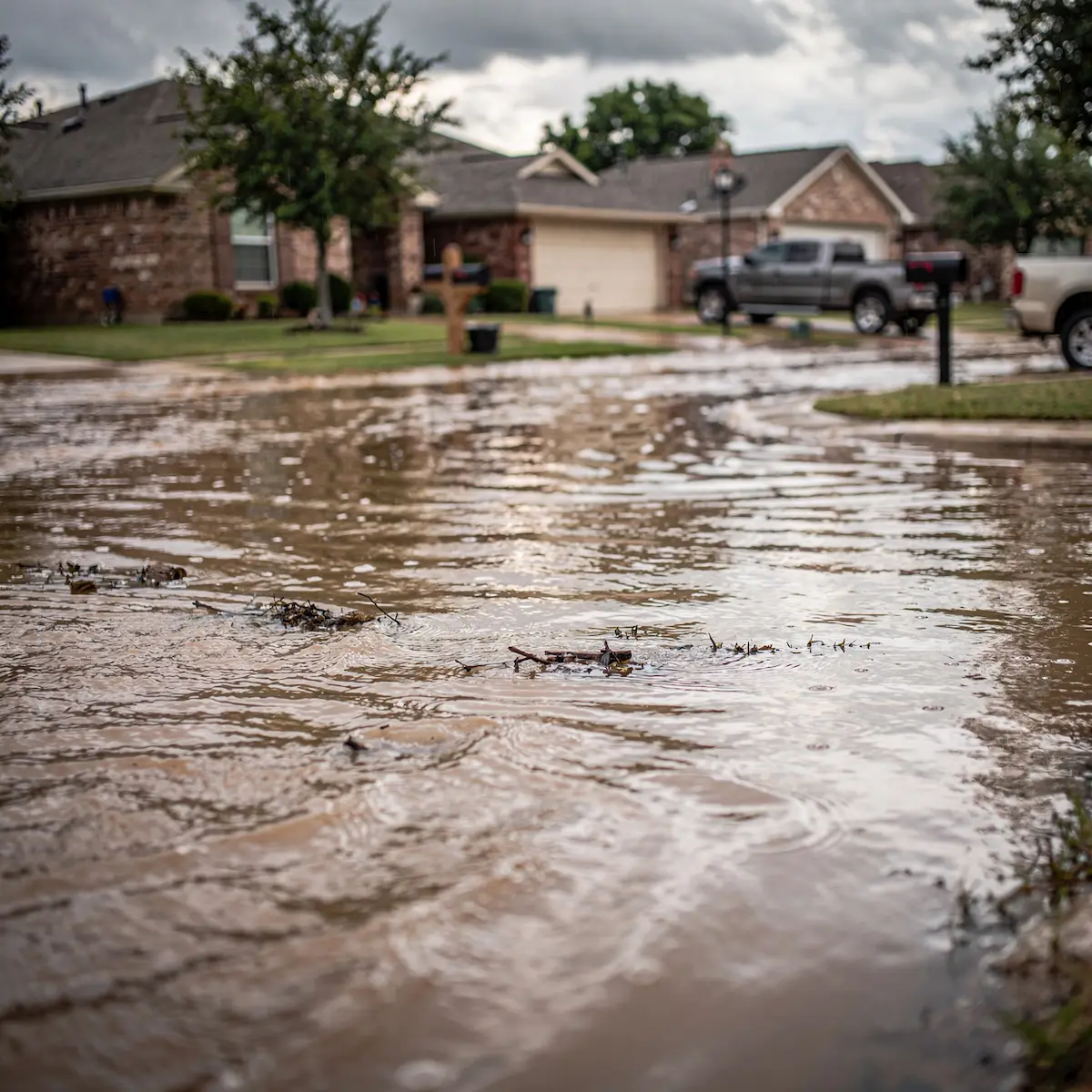 Flooded San Angelo residential street after heavy rain
