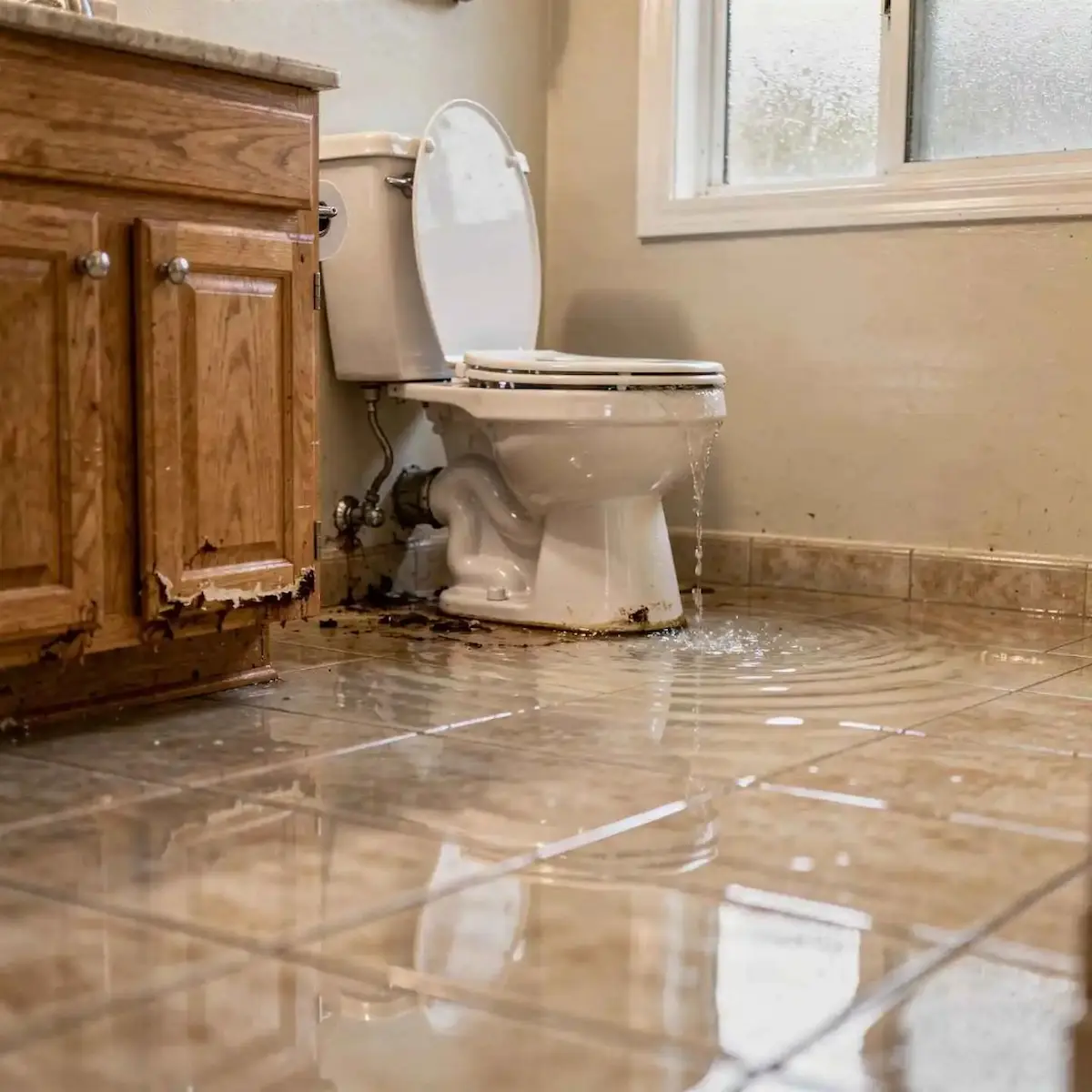 Burst pipe repair and water cleanup in a San Angelo bathroom