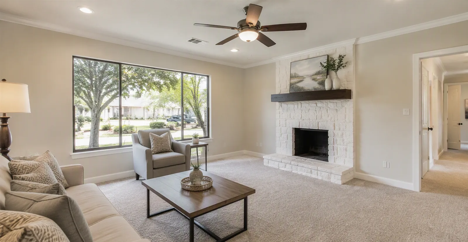 Restored living room after water damage restoration in San Angelo