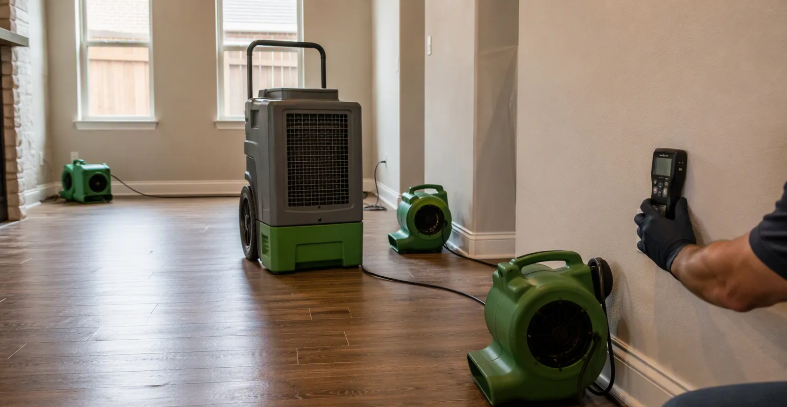 Structural drying with air movers and dehumidifier in a San Angelo home